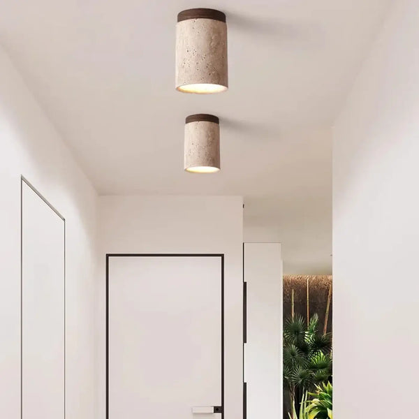 Plafonnier Cylindrique Pierre et Bois