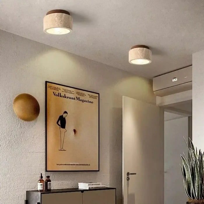 Plafonnier Cylindrique Pierre et Bois