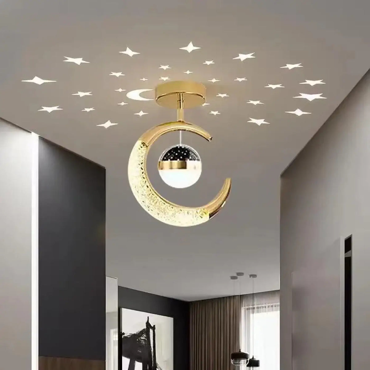Plafonnier Lune Étoilée LED pour Chambre