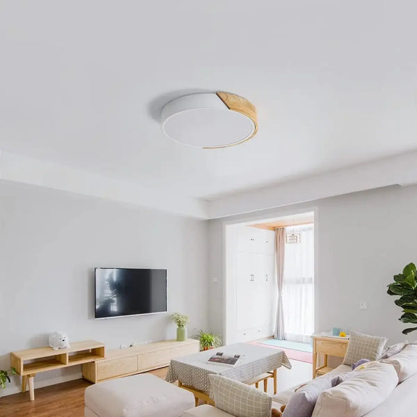 Plafonnier LED Bois et Blanc Scandinave