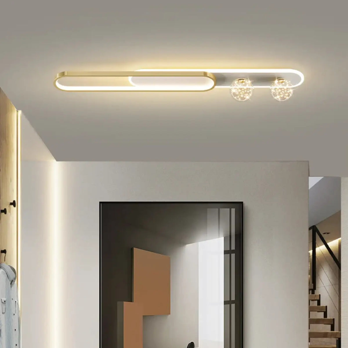 Plafonnier LED Ovale Doré avec Cristal