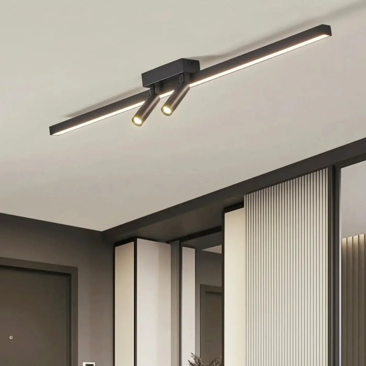 Plafonnier Linéaire Noir à Double Projecteur