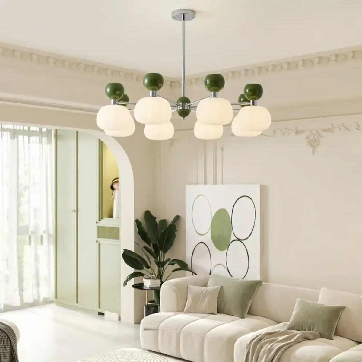 Plafonnier Moderne à Globes Blancs en Verre Opalin