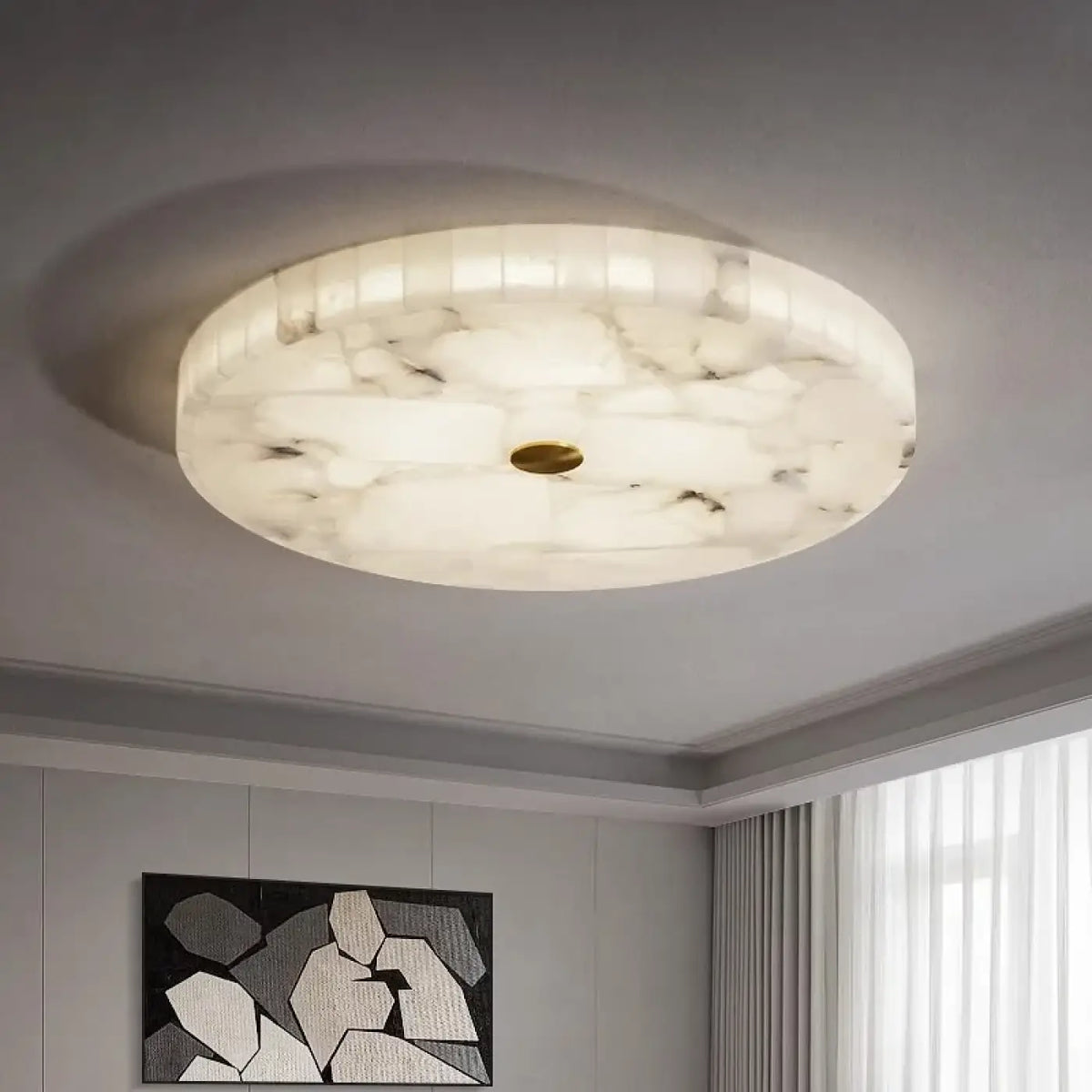 Plafonnier Rond en Albâtre Blanc