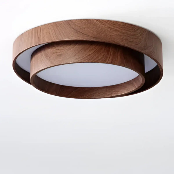 Plafonnier Rond en Bois avec Anneau Décalé