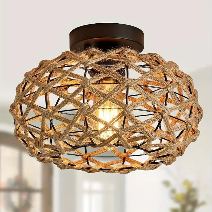 Plafonnier Rustique en Corde et Métal Naturel