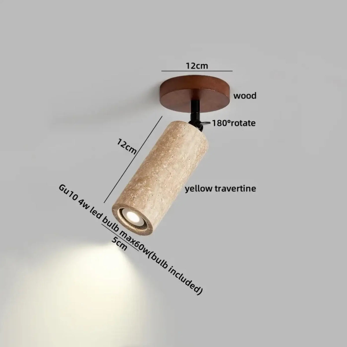 Plafonnier Spot Orientable Travertin et Bois