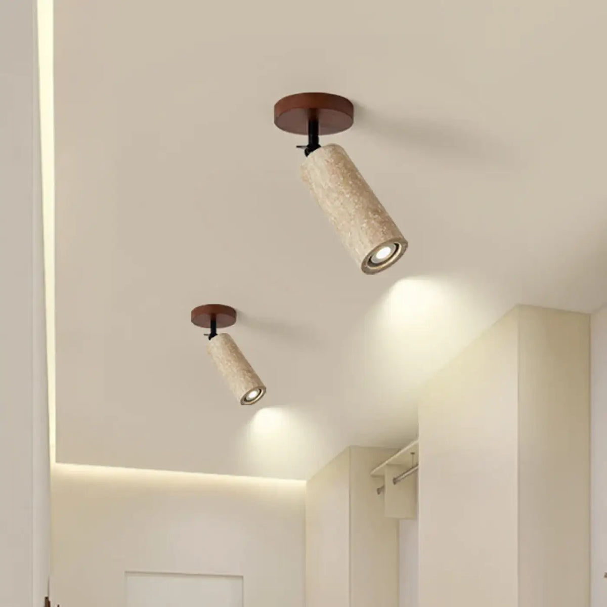 Plafonnier Spot Orientable Travertin et Bois