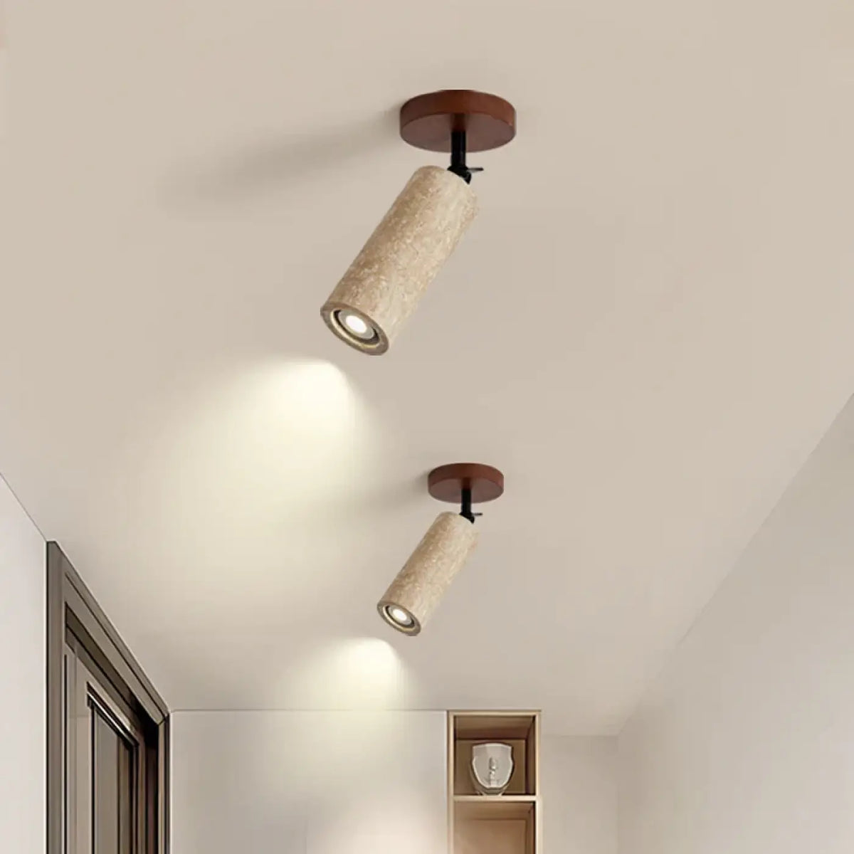 Plafonnier Spot Orientable Travertin et Bois
