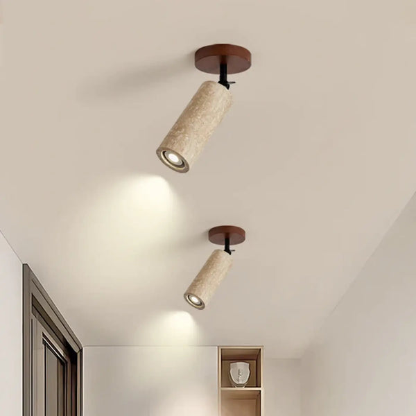 Plafonnier Spot Orientable Travertin et Bois