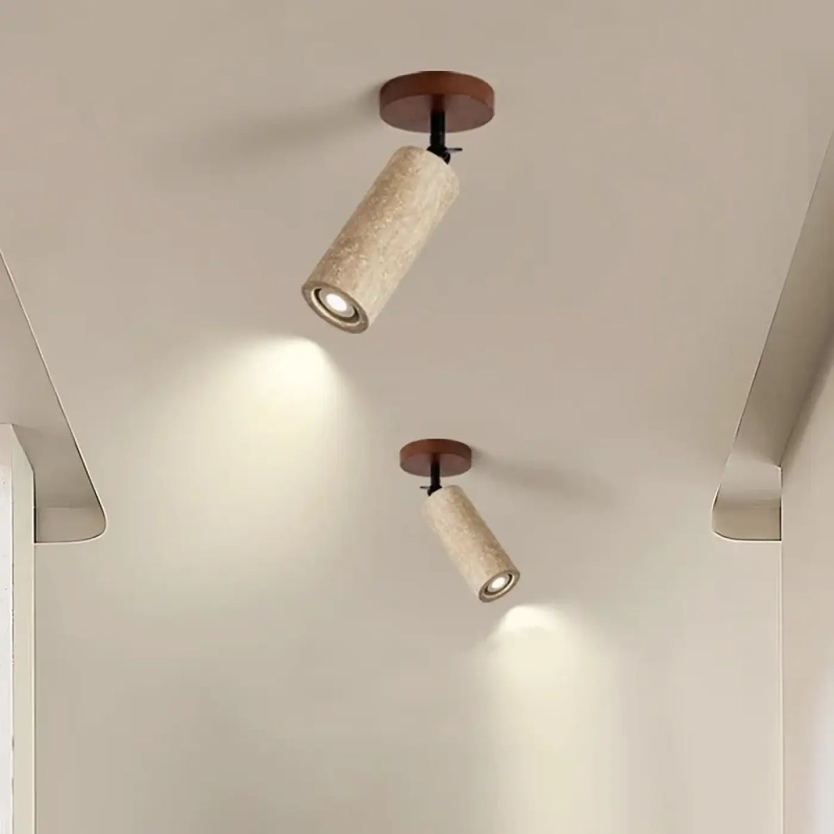 Plafonnier Spot Orientable Travertin et Bois