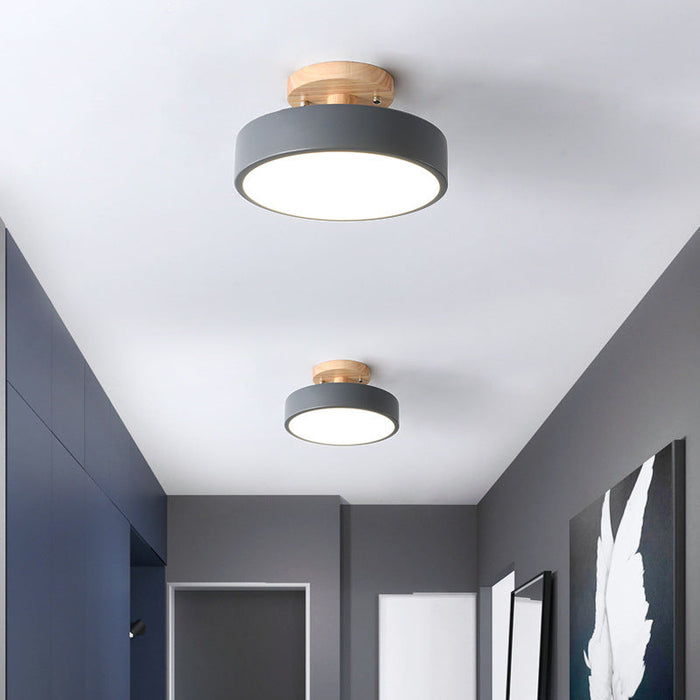 Plafonnier moderne LED en bois et métal coloré