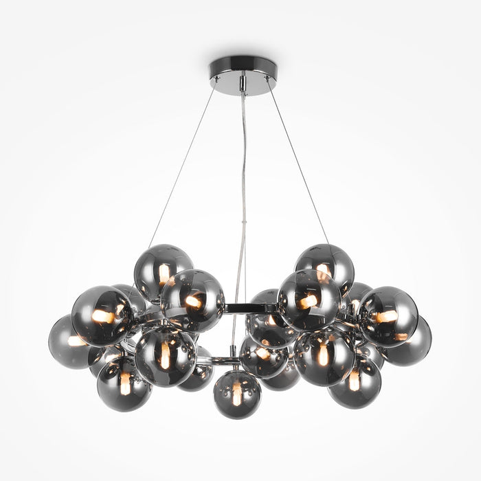 Suspension circulaire Orion avec vingt-cinq globes en verre doré