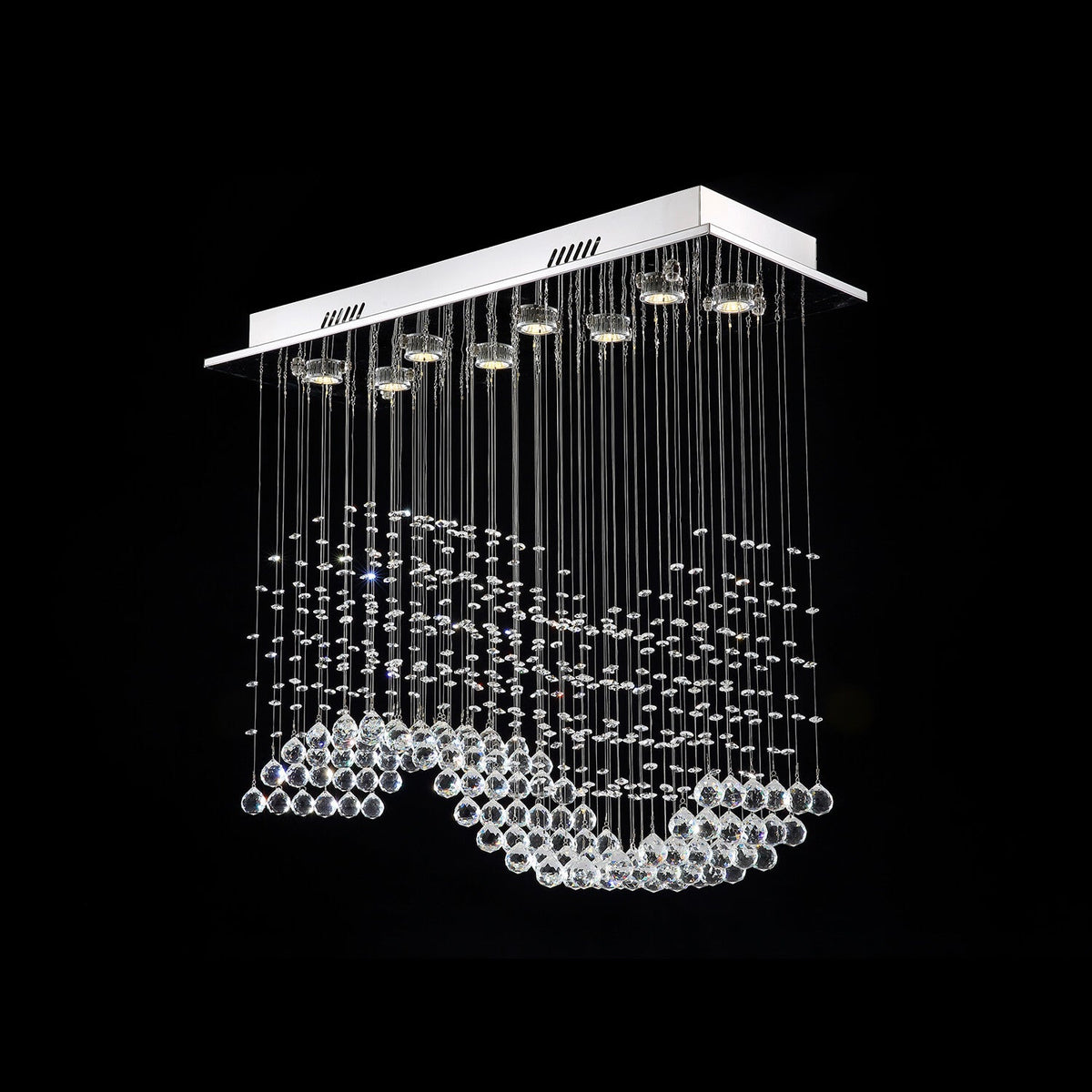 Lustre Rectangulaire Cristal Argenté Vague salle à manger