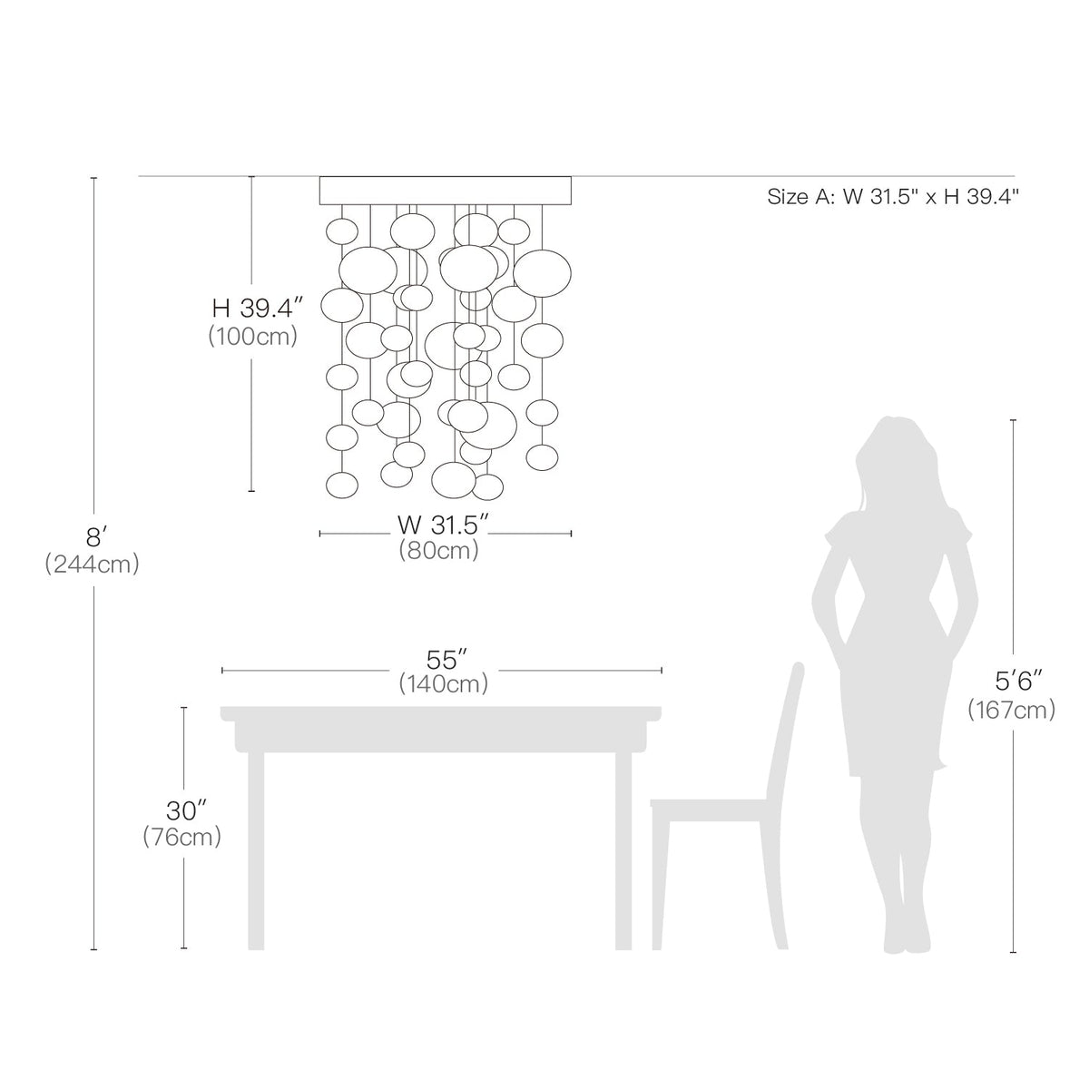 Lustre Rectangulaire Cristal Salle à Manger 8 Lumières gros plan