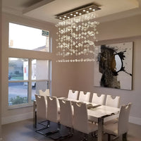 Lustre Rectangulaire Cristal Salle à Manger 8 Lumières allumé ambiance