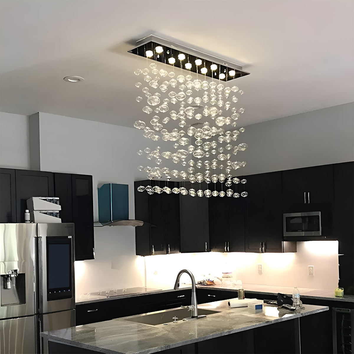 Lustre Rectangulaire Cristal Salle à Manger 8 Lumières