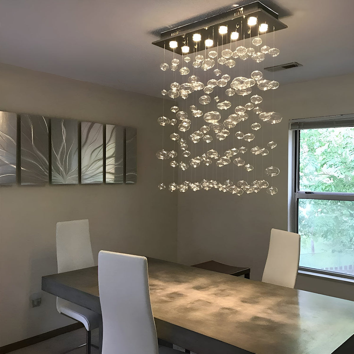 Lustre Rectangulaire Cristal Salle à Manger 8 Lumières en situation