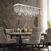 Lustre Rectangulaire Cristal Argenté 4 Lumières