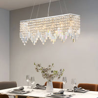 Lustre Rectangulaire Cristal Argenté 4 Lumières en situation