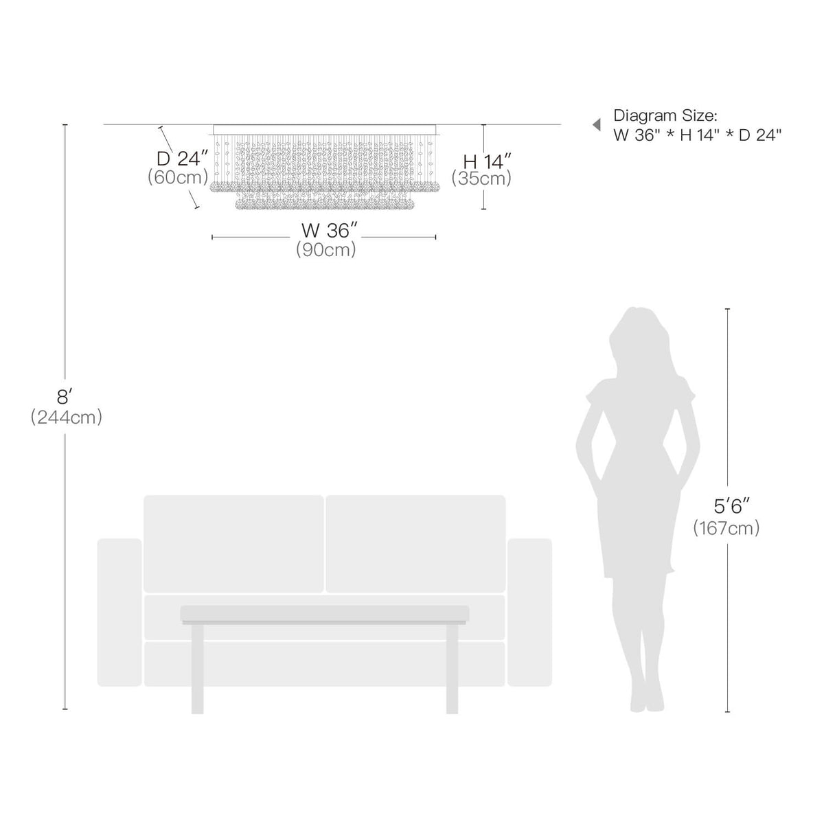 Lustre Rectangulaire Cristal Salon argenté