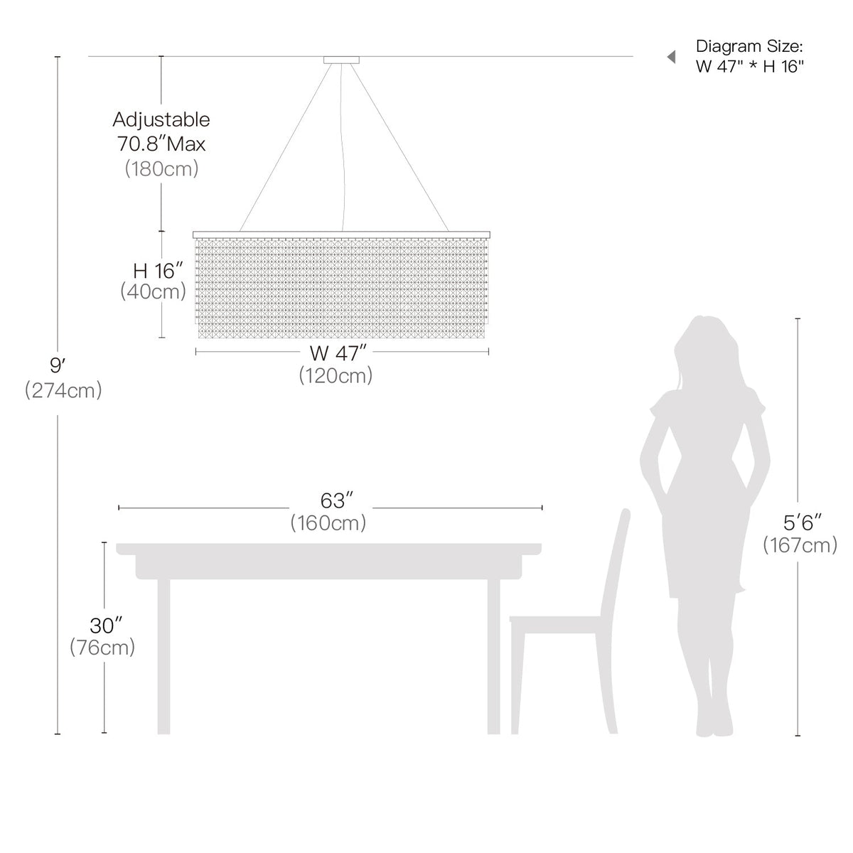Lustre Rectangulaire Cristal Argenté Salle à Manger suspendu