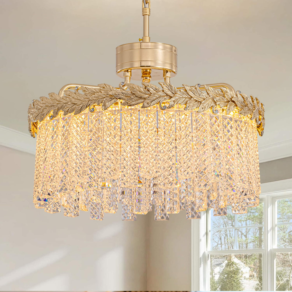 Lustre Rond Cristal Doré Salle à Manger