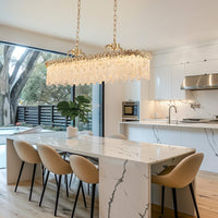 Lustre Rectangulaire Cristal Doré Îlot Cuisine