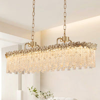 Lustre Rectangulaire Cristal Doré Îlot Cuisine