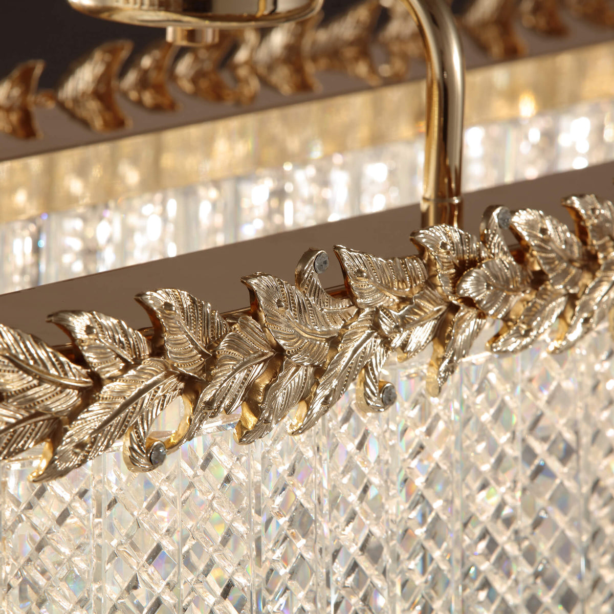 Lustre Rectangulaire Cristal Doré Îlot Cuisine