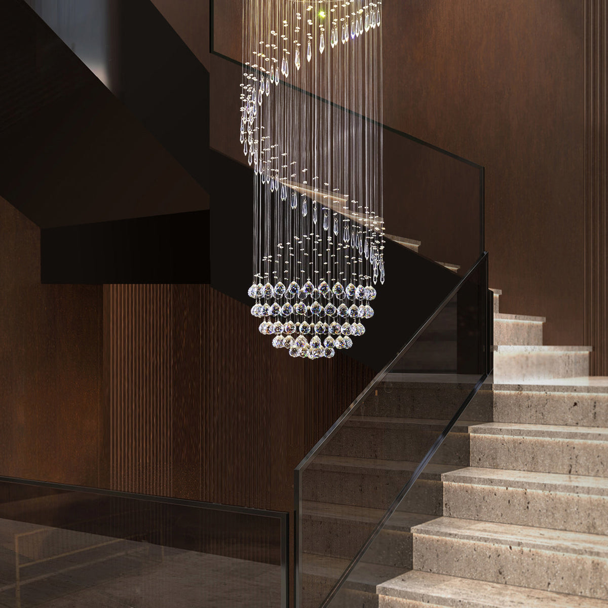 Lustre Spirale en Cristal Moderne pour Escalier