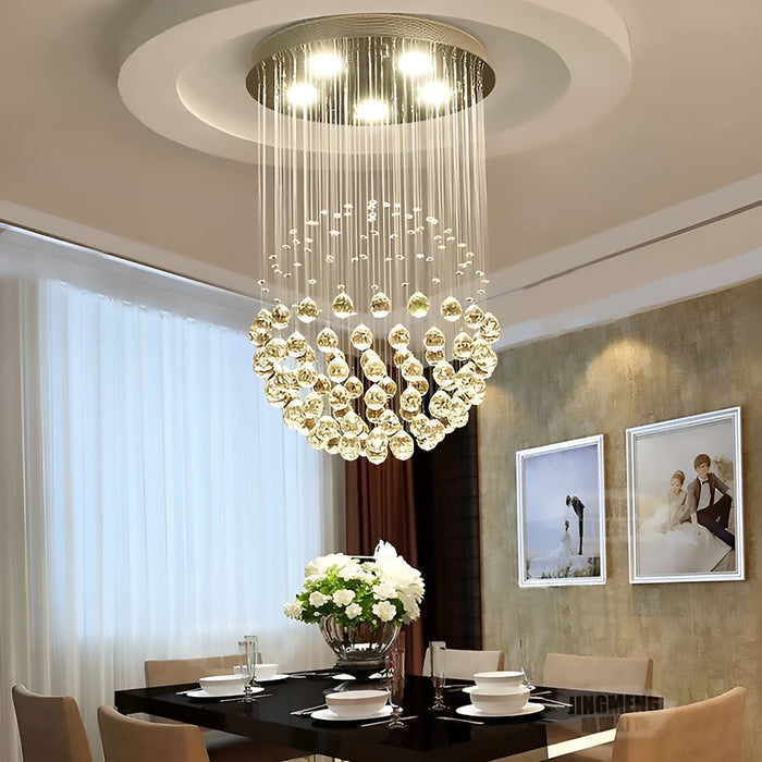 Lustre Sphère Cristal Pluie Chrome pour Salle à Manger