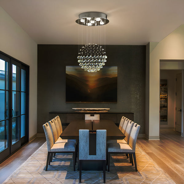 Lustre Sphère Cristal Pluie Chrome pour Salle à Manger