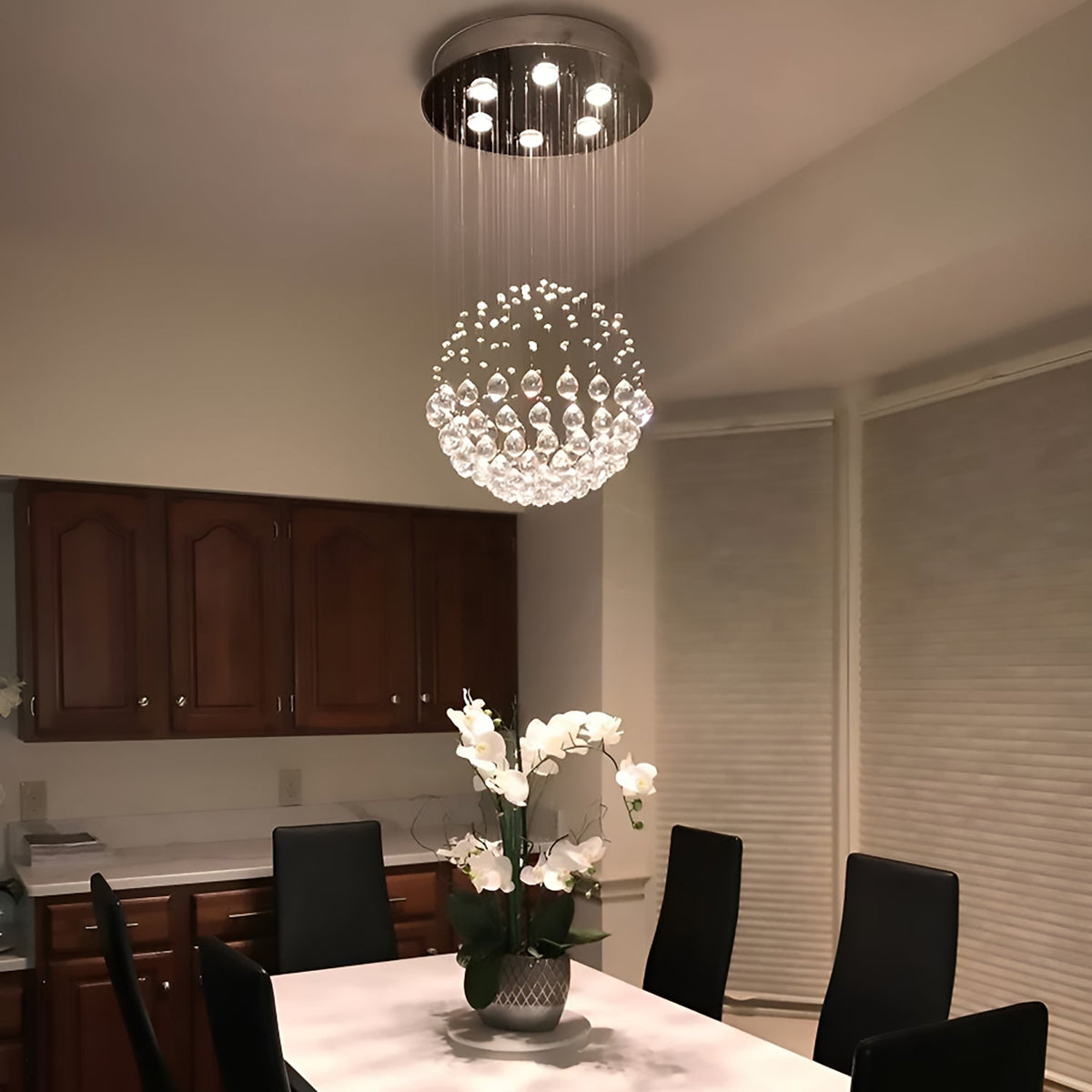 Lustre Sphère Cristal Pluie Chrome pour Salle à Manger