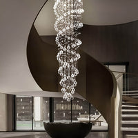 Lustre Spirale Cristal Argenté Salon en situation