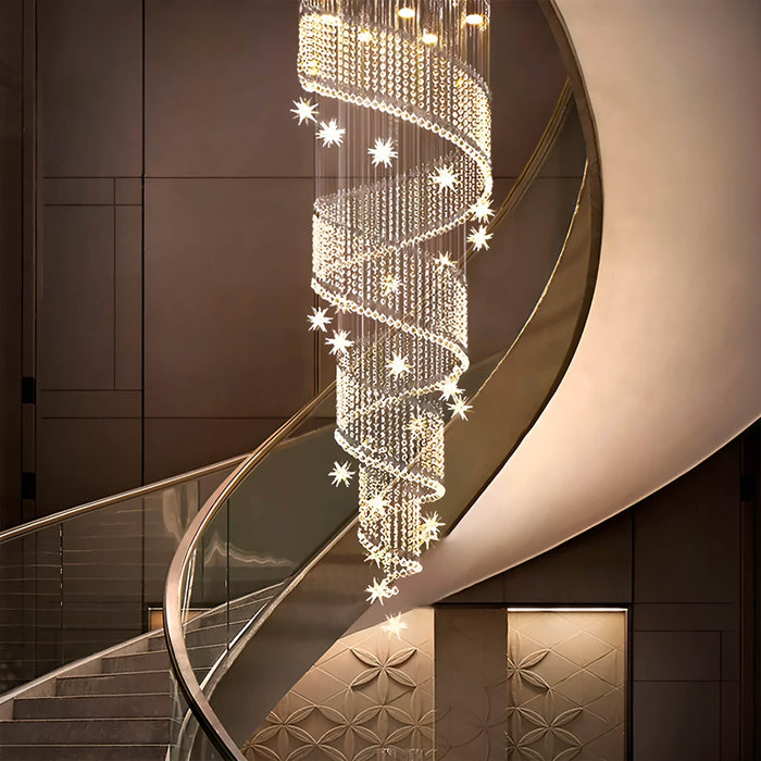 Lustre Pluie Cristal Spirale pour Escalier et Entrée