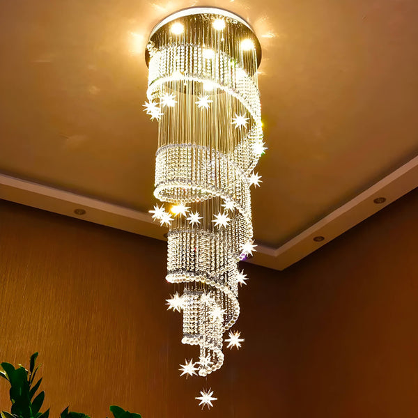 Lustre Pluie Cristal Spirale pour Escalier et Entrée