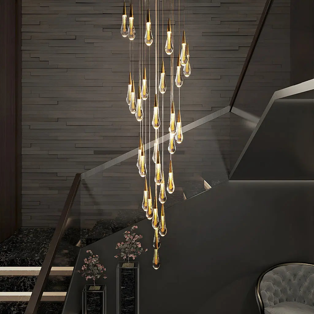 Lustre Spirale LED Doré pour Salon et Salle à Manger
