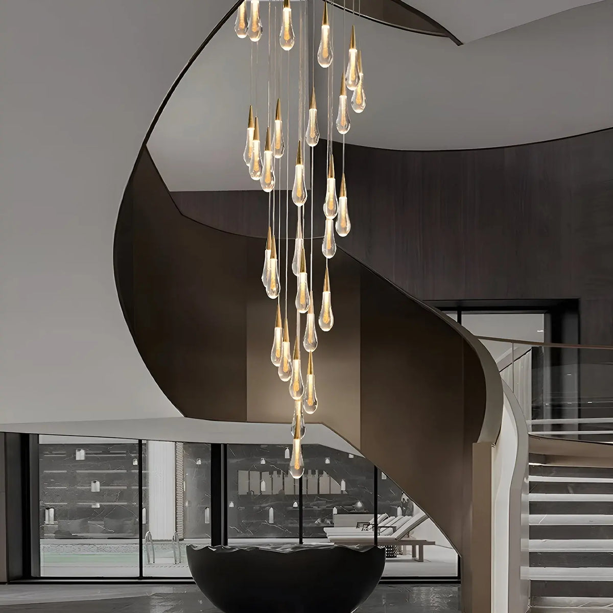 Lustre Spirale LED Doré pour Salon et Salle à Manger