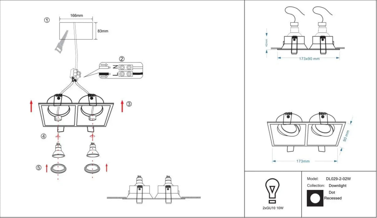 Vue rapprochée des têtes orientables du spot encastrable double, vue 9