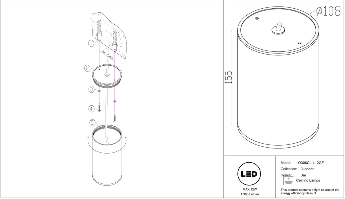Plafonnier extérieur graphite Naela installé sous un porche, vue 7