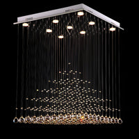 Lustre Carré Cristal Argenté allumé ambiance