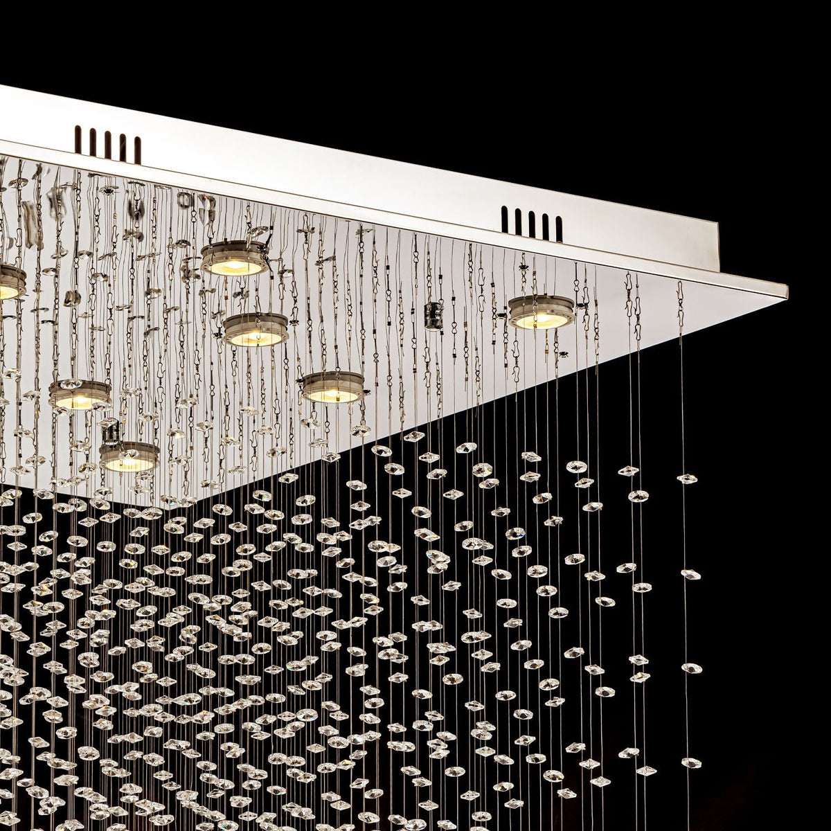 Lustre Cristal Gouttes Rectangulaire Long pour Escalier et Entrée