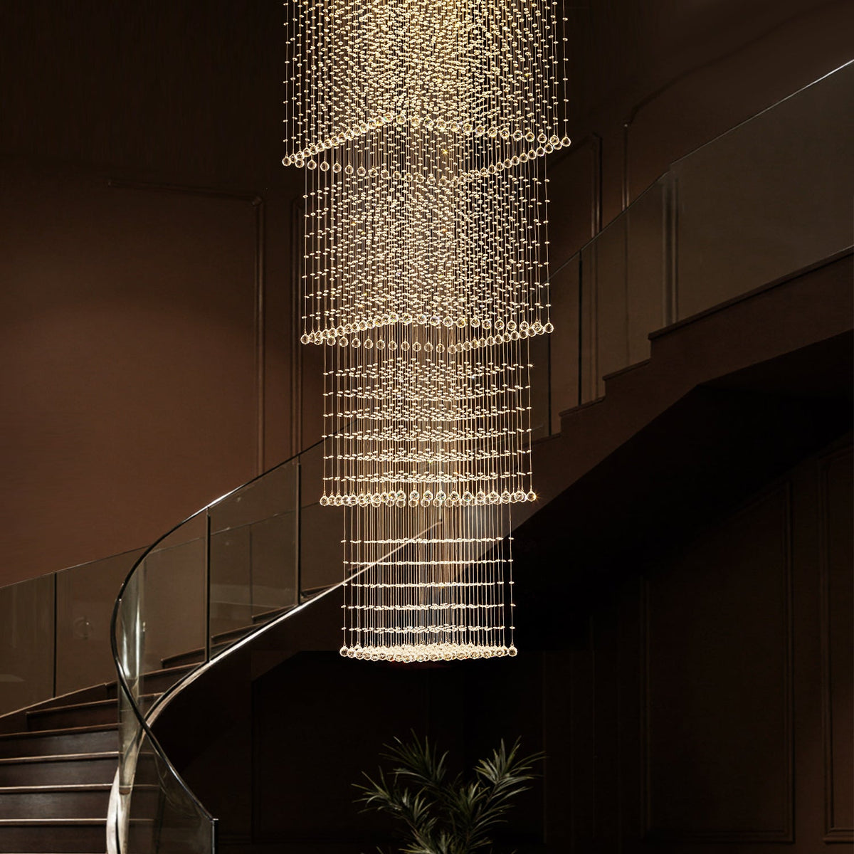 Lustre Cristal Gouttes Rectangulaire Long pour Escalier et Entrée