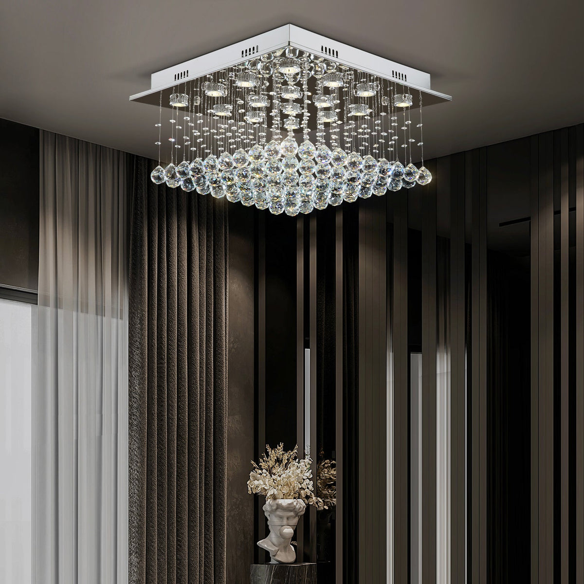 Lustre Carré Cristal Argenté Salle à Manger