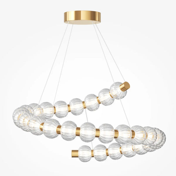Détail des perles de verre strié sur suspension anneau doré Alba