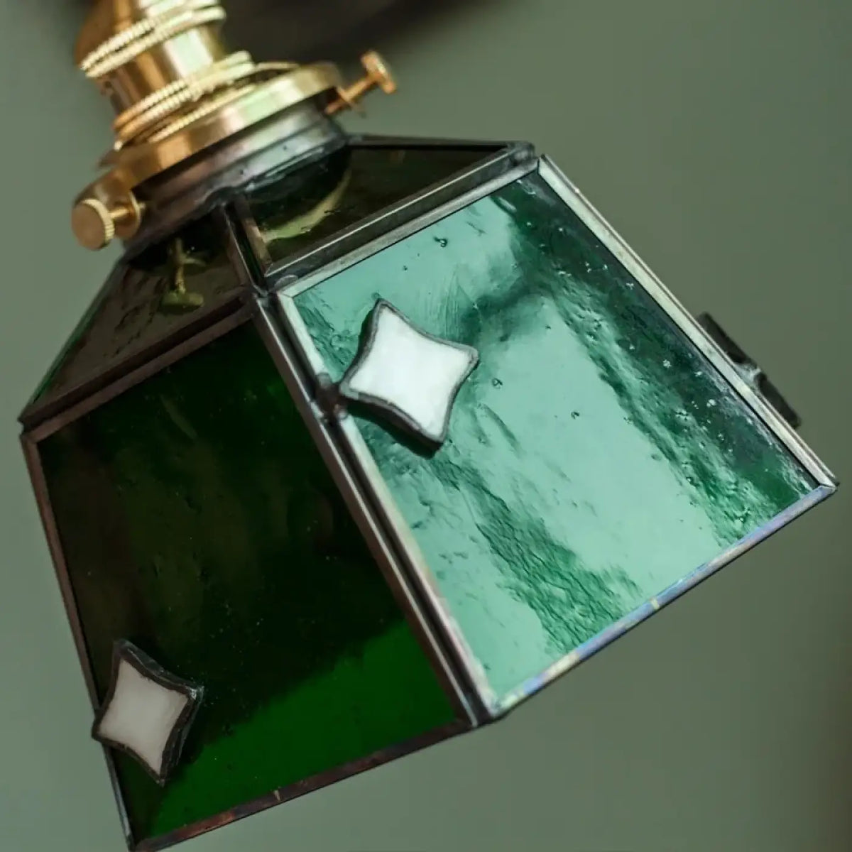 Suspension Verre Vert Art Déco Cuivre