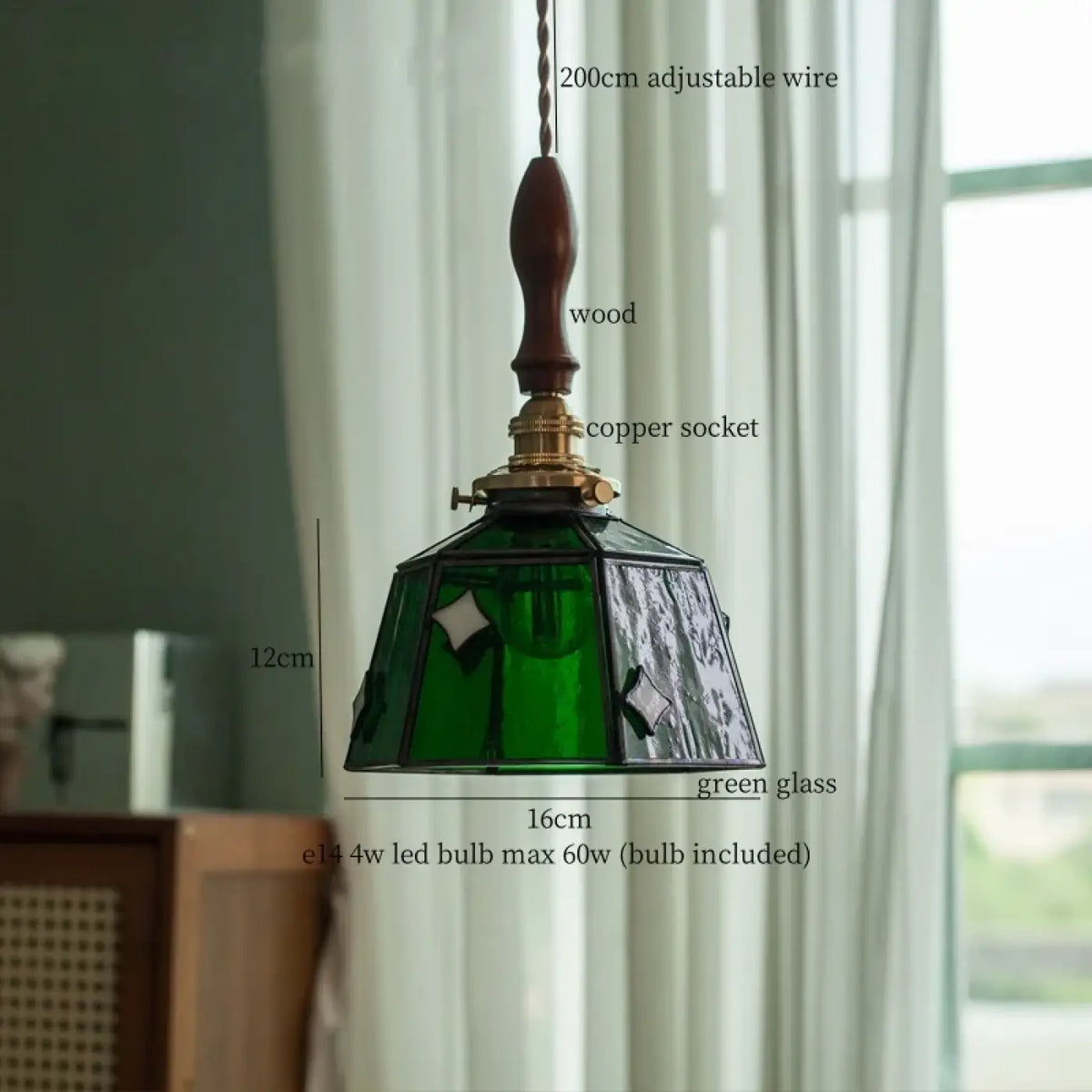 Suspension Verre Vert Art Déco Cuivre