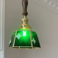 Suspension Verre Vert Art Déco Cuivre