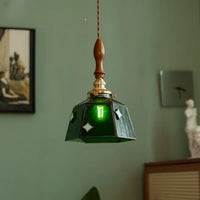 Suspension Verre Vert Art Déco Cuivre